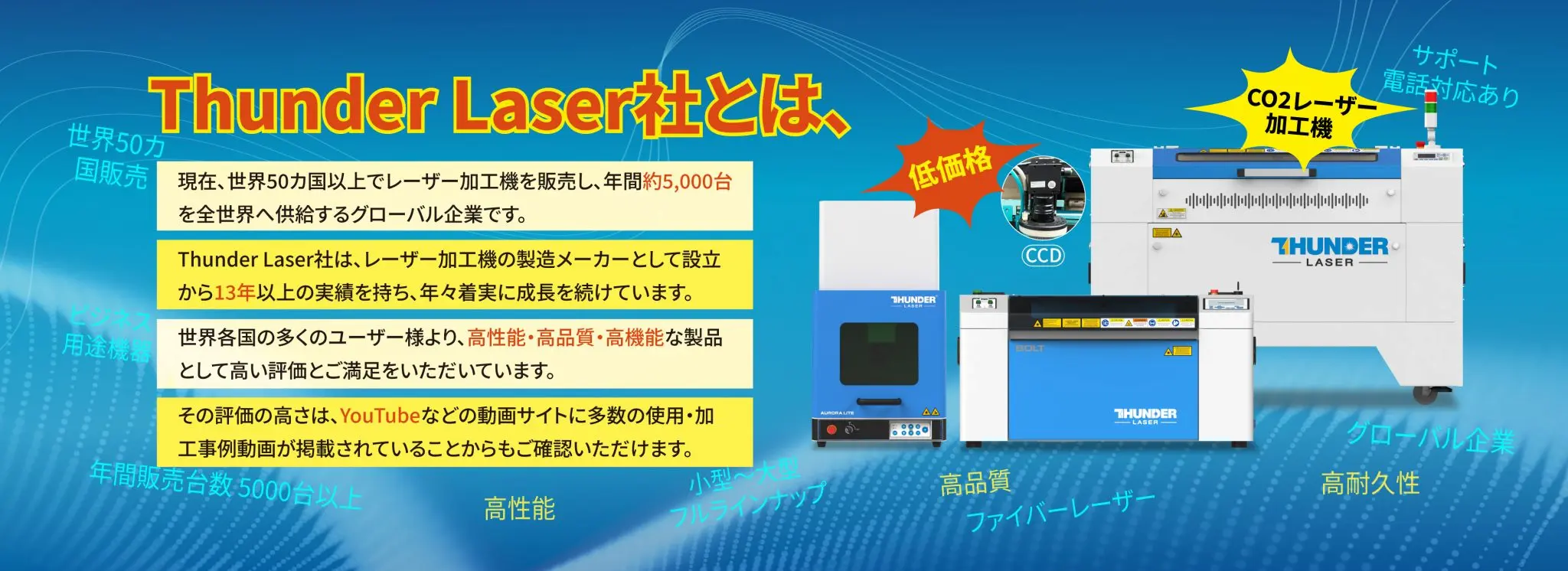 Home - プロ仕様のレーザー彫刻機、レーザー切断機 | サンダーレーザー 